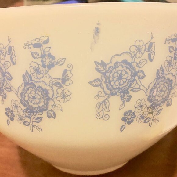 Fire King Milk Glass Bowl -  Blue Flower Design - Hard to Find - Picture 3 of 4